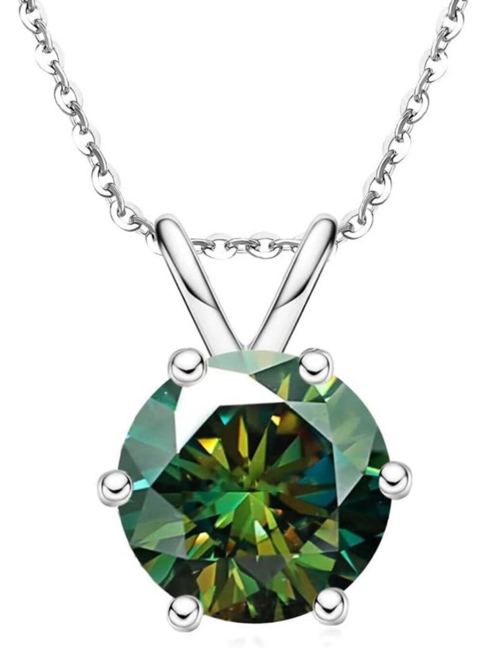 Elegant Green Moissanite Pendant Necklace - S925 Silver Jewelry Gift for Her